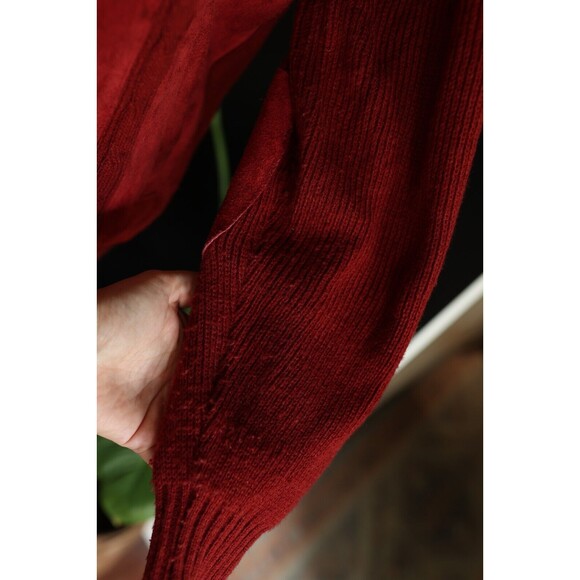 Vintage 80s 90s City Splits Red Burgundy Leather Suede Knit Zip Up Jacket - Picture 10 of 15